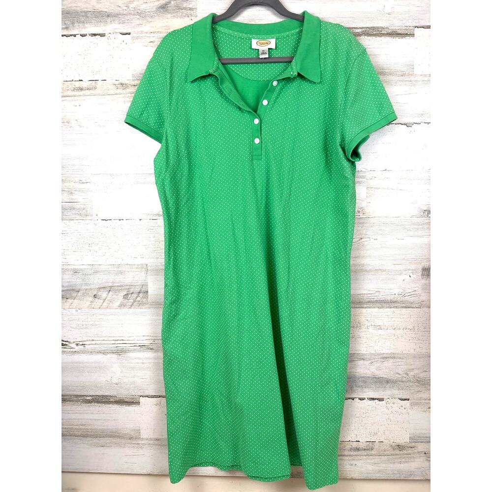 Talbots Womens XL Green Polka Dot Polo Shirt Midi Dress Casual Preppy Summer